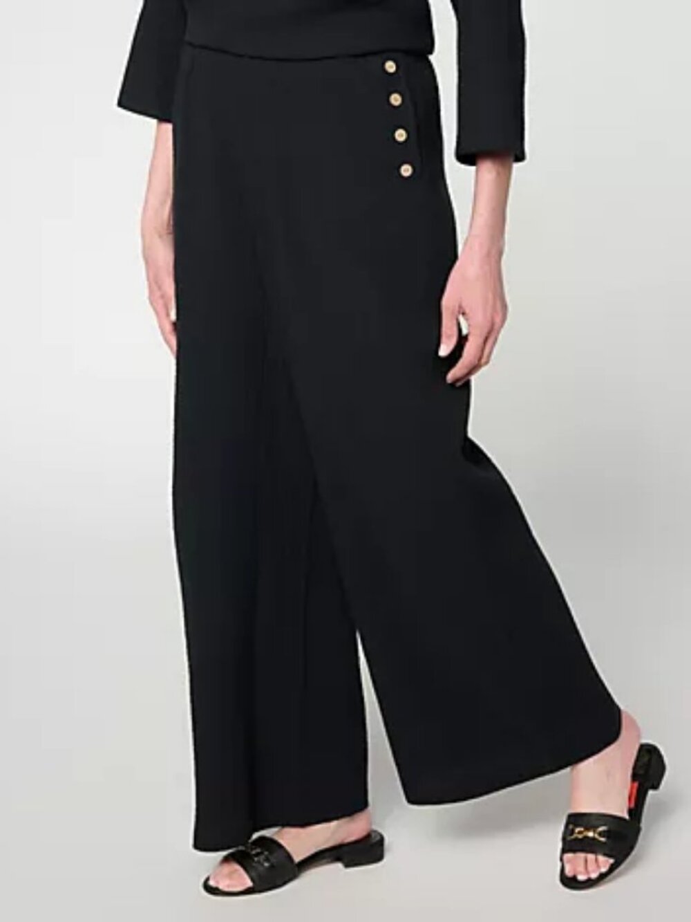 Joan Rivers Regular Marshmallow Gauze Wide-Leg Ankle Pants, Blk Sz M a742162